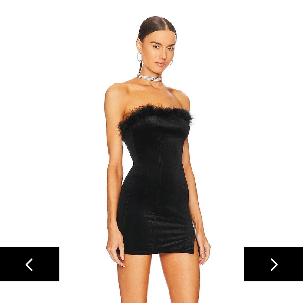 NWT Superdown Symone feather and velvet mini party dress black small strapless - Picture 3 of 11